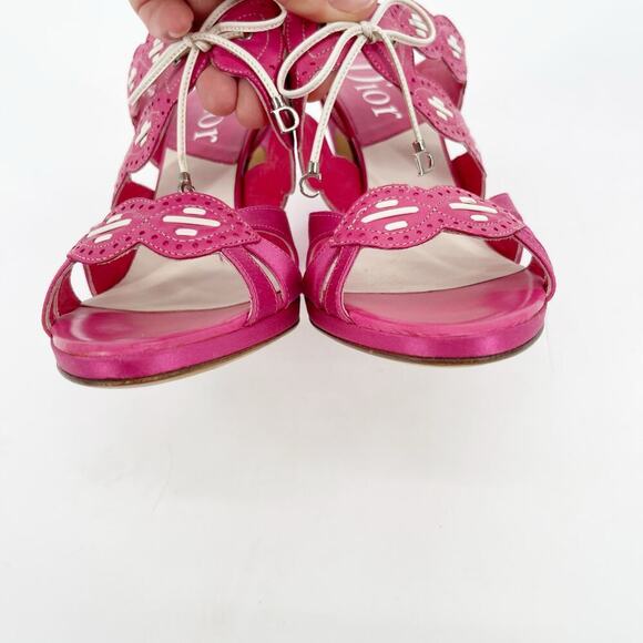 Dior Fuchsia Pink Leather Satin CD Bow Detail Block Heel Mule Slide Sandal EU 37 - Picture 6 of 14